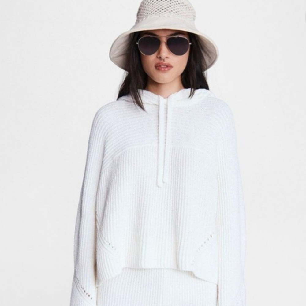 Rag & Bone Sunny Textured Cotton Hoodie Ribbed White Knit